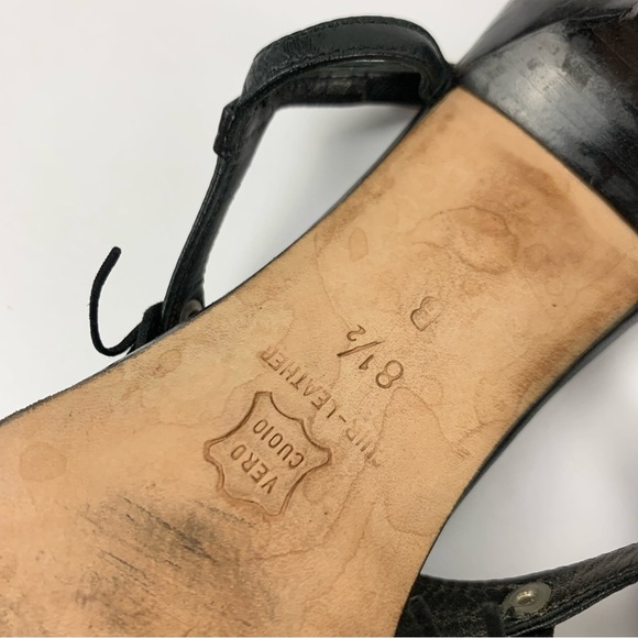 Vintage Gunmetal Italy Black Leather Slingback Fringe Tassel Sandal Heels 8.5B - Picture 10 of 10